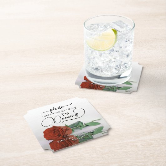 Rust Sinaasappel Roos Neem mijn Drink bruiloft nie Kartonnen Onderzetters (Insitu)