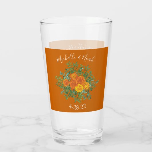 Rust Sinaasappel Wedding Floral Glas (Achterkant)