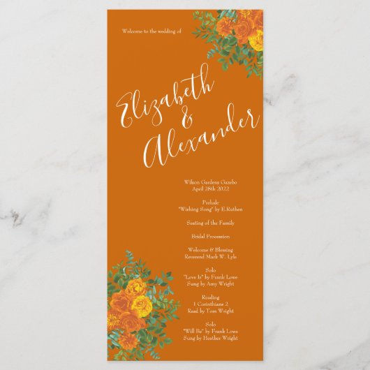 Rust Sinaasappel Wedding  Floral Menu (Voorkant)