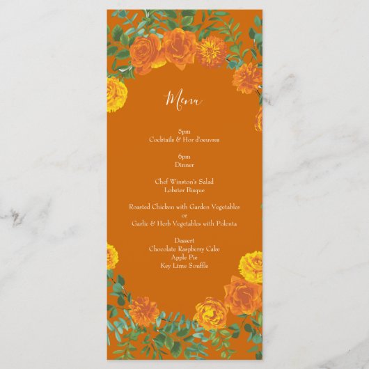 Rust Sinaasappel Wedding  Floral Menu (Voorkant)