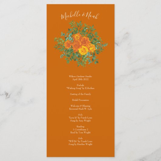 Rust Sinaasappel Wedding  Floral Menu (Voorkant)