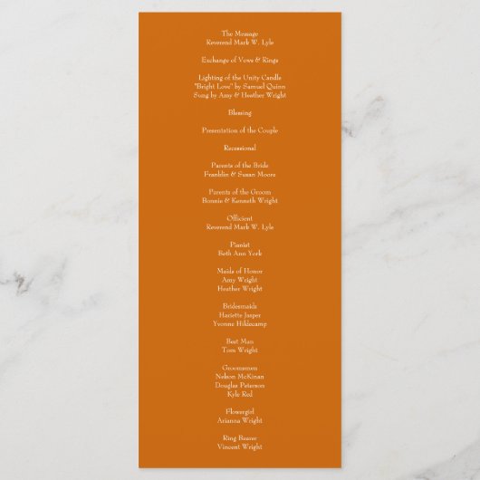 Rust Sinaasappel Wedding Floral Menu (Achterkant)