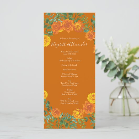 Rust Sinaasappel Wedding  Floral Menu (Staand voorkant)