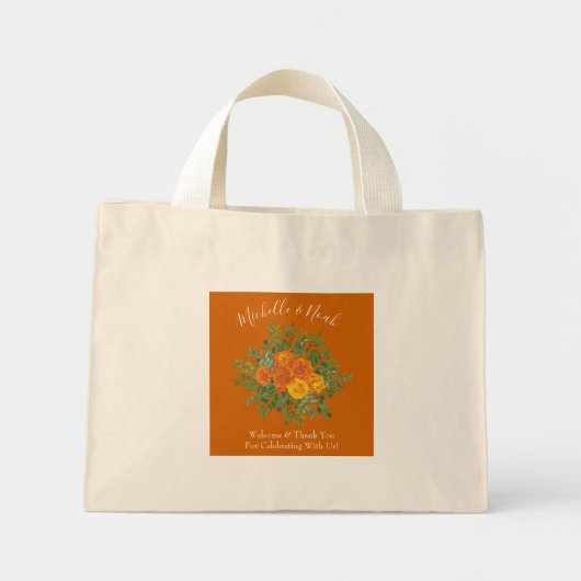 Rust Sinaasappel Wedding Floral Mini Tote Bag (Voorkant)