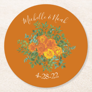 Rust Sinaasappel Wedding  Floral Ronde Kartonnen Onderzetter