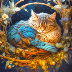 Rust Tabby kitten vogel in ronde nest Legpuzzel