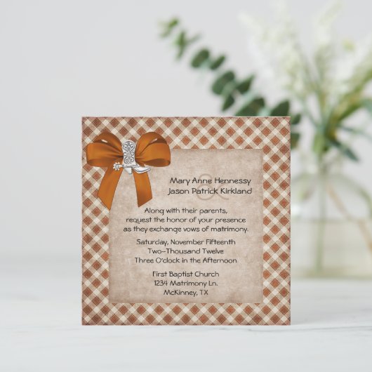 Rust & Tan Rustic - Western thema Weddenschap Kaart (Staand voorkant)