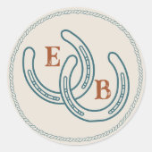 Rust Teal Western Horseshoe Wedding Monogram Ronde Sticker (Voorkant)