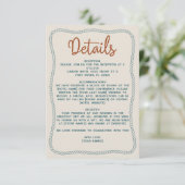 Rust Teal Western Rustic Barn Wedding Details Informatiekaartje (Staand voorkant)