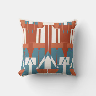 Rust Terracotta Blue Mediterranean Symmetrical Kussen