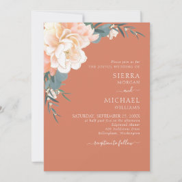 Rust Terracotta Blush Peach Gold Floral Wedding Kaart