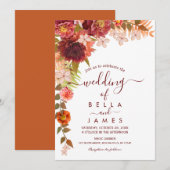 Rust Terracotta Boho Floral Wedding Invitation Kaart (Voorkant / Achterkant)