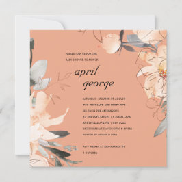 RUST TERRACOTTA BROWN FLORAL BABY SHOWER INVITE BEDANKKAART