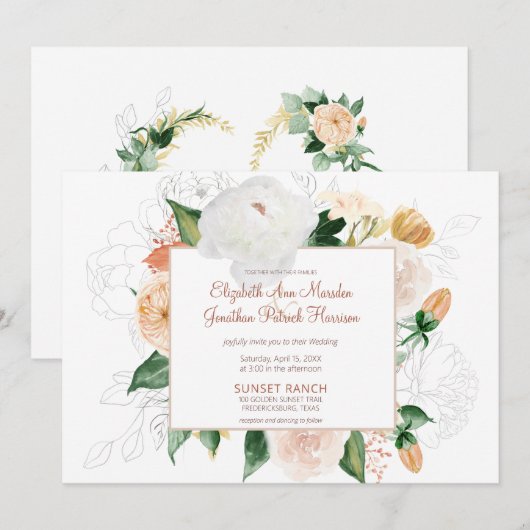 Rust Terracotta Champagne White Floral Wedding Kaart (Voorkant / Achterkant)