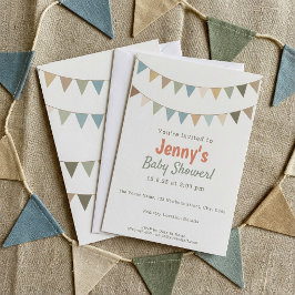 Rust Terracotta en Sage Green Bunting Baby shower Kaart