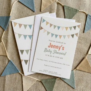 Rust Terracotta en Sage Green Bunting Baby shower Kaart