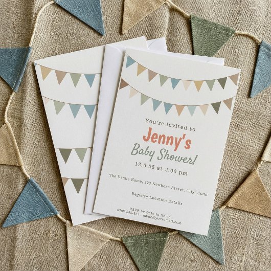 Rust Terracotta en Sage Green Bunting Baby shower Kaart