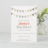 Rust Terracotta en Sage Green Bunting Baby shower Kaart (Staand voorkant)