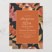 Rust Terracotta Floral Black 50th Surprise Kaart (Voorkant / Achterkant)