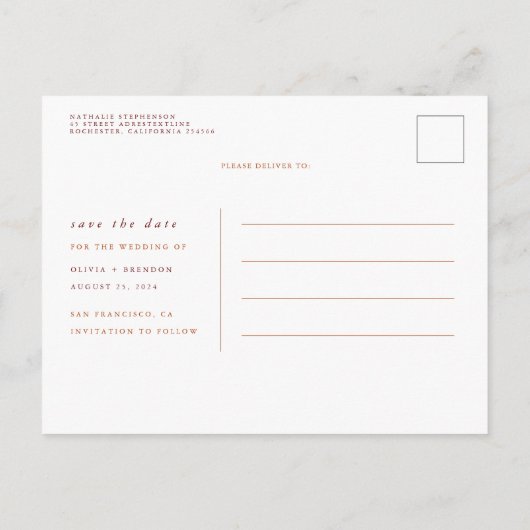 Rust Terracotta Floral Boho Herfst sla de datum op Aankondigingskaart (Achterkant)