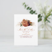 Rust Terracotta Floral Boho Herfst sla de datum op Aankondigingskaart (Staand voorkant)