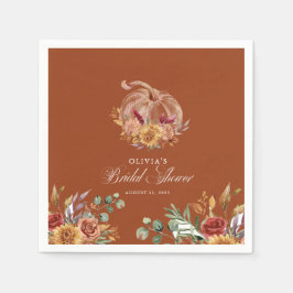 Rust Terracotta Floral Pampas Grass and Pumpkin Servet