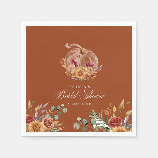 Rust Terracotta Floral Pampas Grass and Pumpkin Servet (Voorkant)