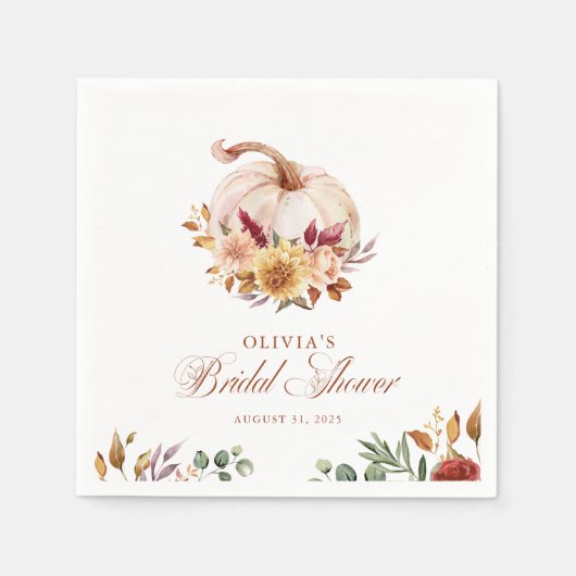 Rust Terracotta Floral Pampas Grass and Pumpkin Servet (Voorkant)