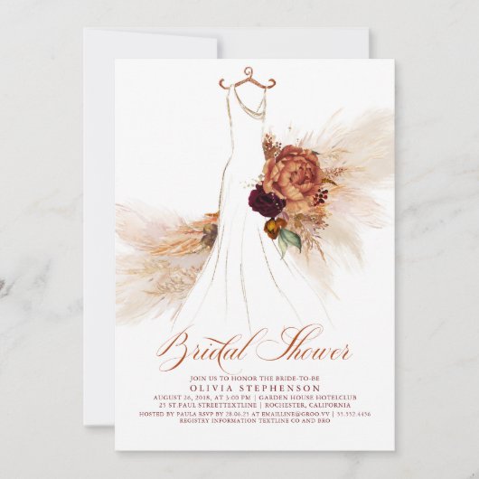 Rust Terracotta Floral Pampas Grass Vrijgezellenfe Kaart (Voorkant)