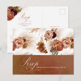 Rust Terracotta Floral Pampas Grass Wedding RSVP Briefkaart