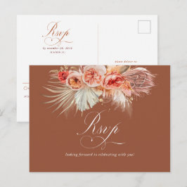 Rust Terracotta Floral Pampas Grass Wedding RSVP Briefkaart