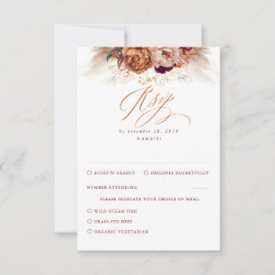 Rust Terracotta Floral Pampas Grass Wedding RSVP Kaartje