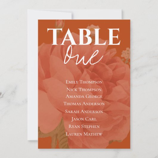 Rust Terracotta Floral Wedding Table Seating Chart (Voorkant)