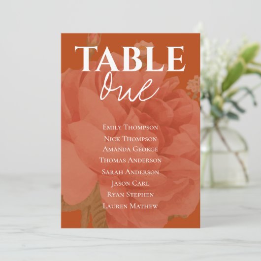 Rust Terracotta Floral Wedding Table Seating Chart (Staand voorkant)
