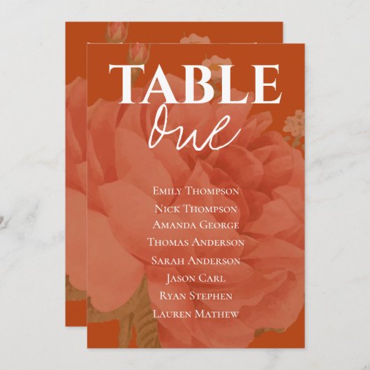 Rust Terracotta Floral Wedding Table Seating Chart (Voorkant / Achterkant)