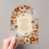 Rust Terracotta Flowers Burnt Oranje Fall Wedding Acryl Uitnodigingen (Insitu (Draagbaar))