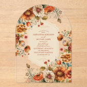 Rust Terracotta Flowers Burnt Oranje Fall Wedding Acryl Uitnodigingen (Voorkant)