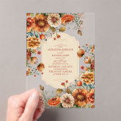Rust Terracotta Flowers Burnt Oranje Fall Wedding Acryl Uitnodigingen (Insitu (Draagbaar))