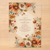 Rust Terracotta Flowers Burnt Oranje Fall Wedding Acryl Uitnodigingen (Voorkant)