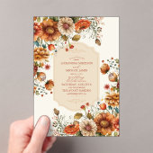 Rust Terracotta Flowers Burnt Oranje Fall Wedding Acryl Uitnodigingen (Insitu (Draagbaar))