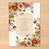 Rust Terracotta Flowers Burnt Oranje Fall Wedding Acryl Uitnodigingen (Voorkant)