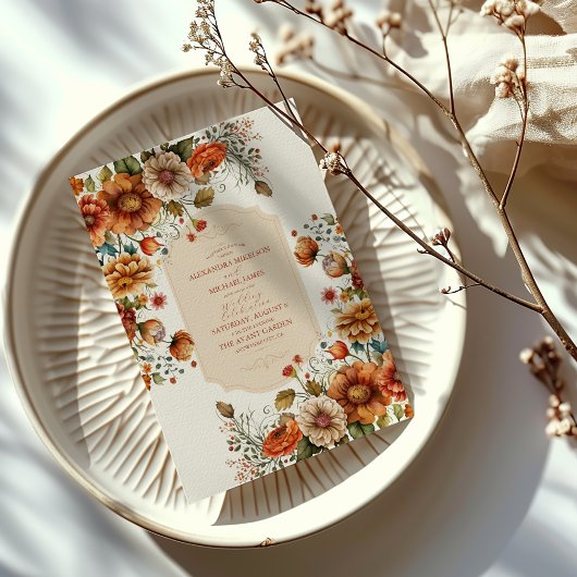 Rust Terracotta Flowers Burnt Oranje Fall Wedding Acryl Uitnodigingen