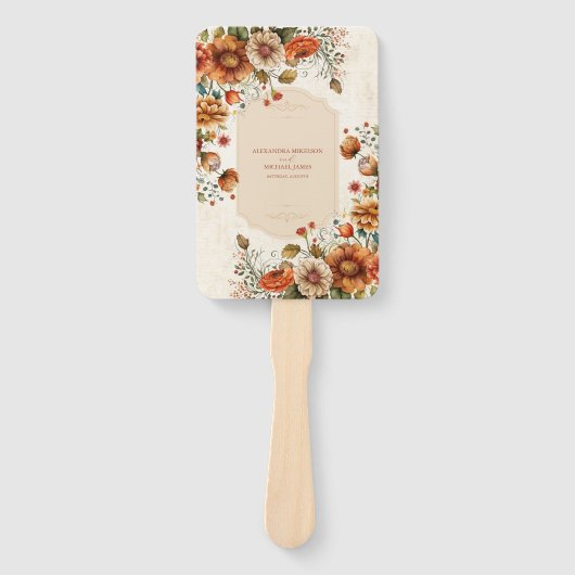 Rust Terracotta Flowers Burnt Oranje Fall Wedding Handwaaier (Voorkant)