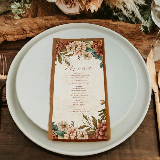 Rust Terracotta Flowers Burnt Oranje Fall Wedding Menu