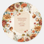 Rust Terracotta Flowers Burnt Oranje Fall Wedding Ronde Sticker (Voorkant)