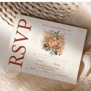 Rust Terracotta Flowers Burnt Oranje Fall Wedding RSVP Kaartje