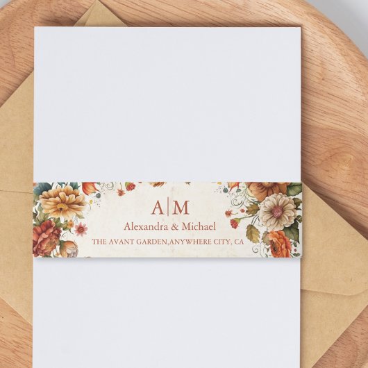 Rust Terracotta Flowers Burnt Oranje Fall Wedding Uitnodigingen Wikkel