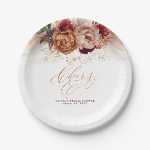 Rust Terracotta Flowers en Pampas Grass Cheers Papieren Bordje