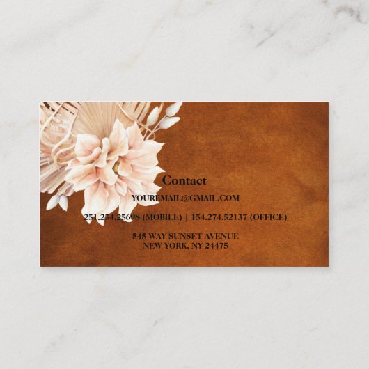 Rust Terracotta Flowers en Pampas Grass Visitekaartje (Achterkant)