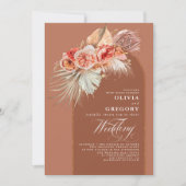 Rust Terracotta Flowers Pampas Grass Boho Wedding Kaart (Voorkant)